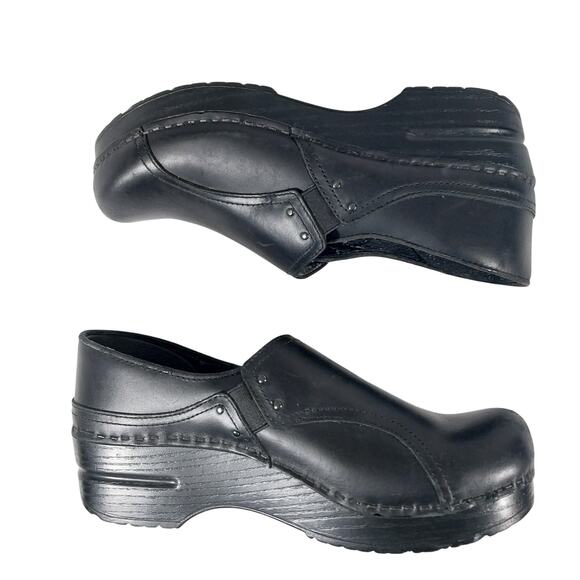 DANSKO! BLACK GENUINE LEATHER DESIGN ULTIMATE POSTURE/COMFORT CLOGS! SZ 7.5M - Picture 6 of 12